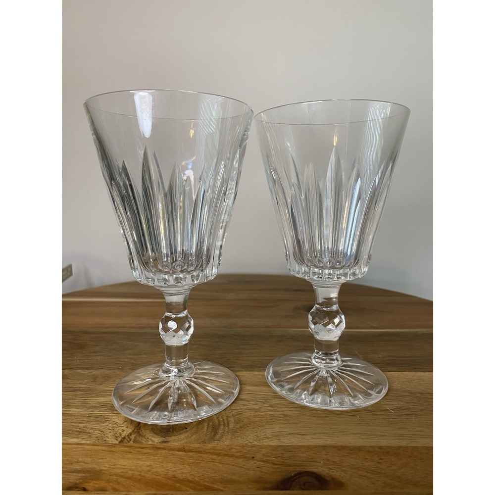 (2) Kosta Boda Pyramid Crystal Water Goblet 6 & 1/8" Tall Signed Boda, Vintage